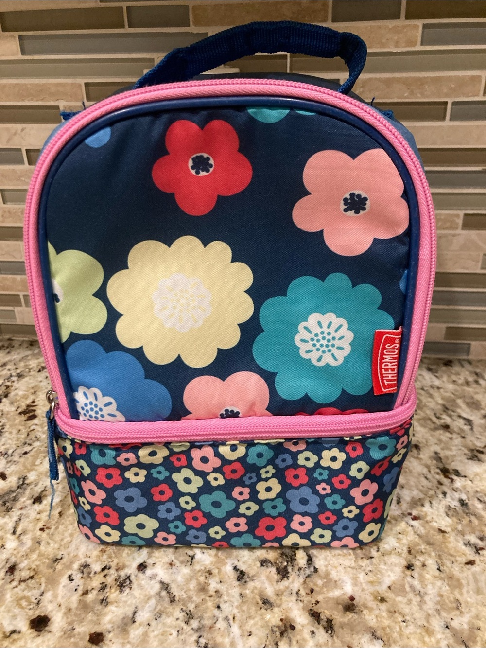 Thermos Navy Floral Kids Lunch Bag with Pink Trim